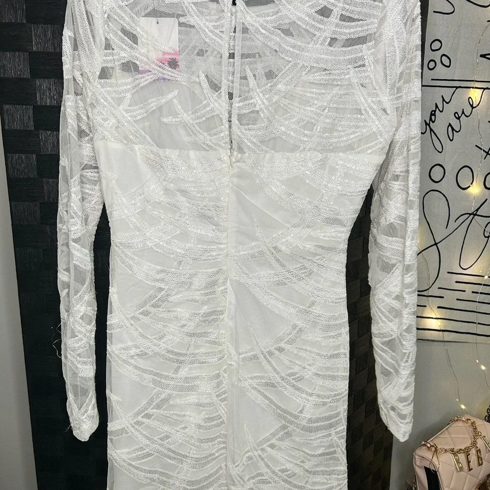 White Long Sleeve Sequin Dress - Picture 3 of 6